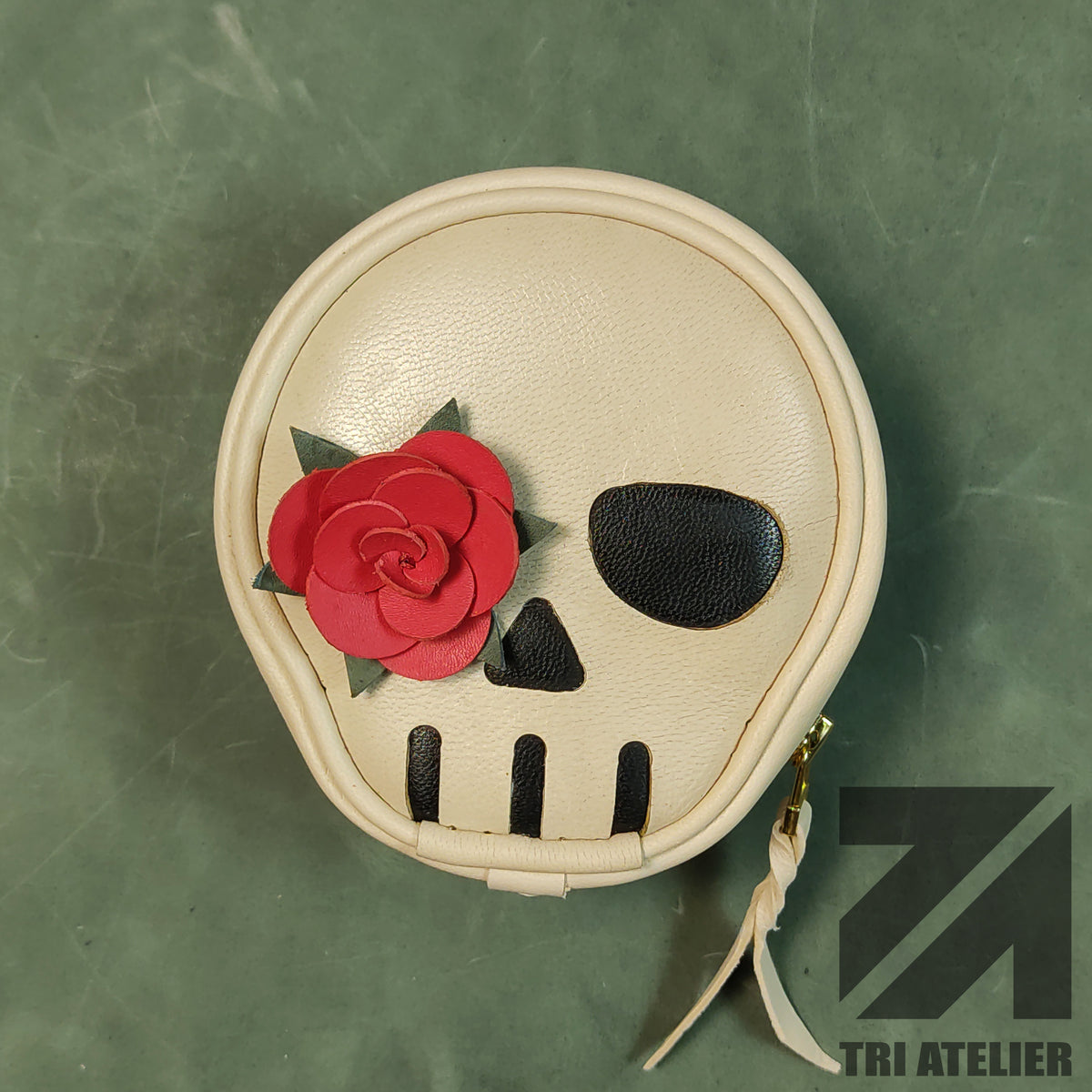DIY leather coin purse with zipper Spooky skull zipper coin purse